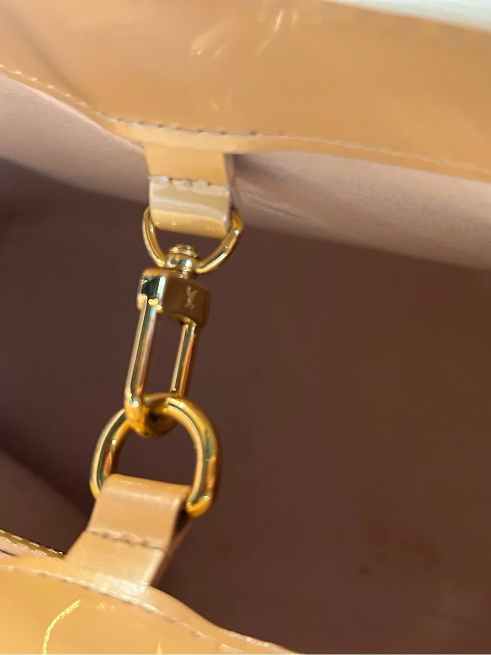 Louis Vuitton Beige/yelkow Patent Monogram Satchel with Gold Hardware